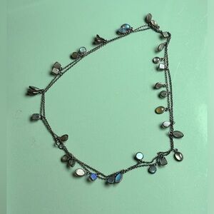 Artisan made oxidized sterling silver and labradorite necklace. 36” long